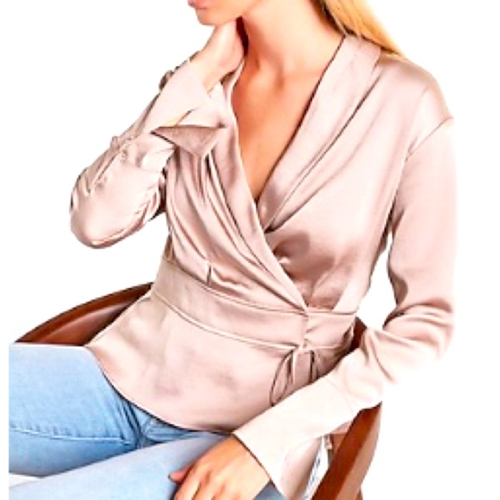NWT Satin Peplum Wrap Top